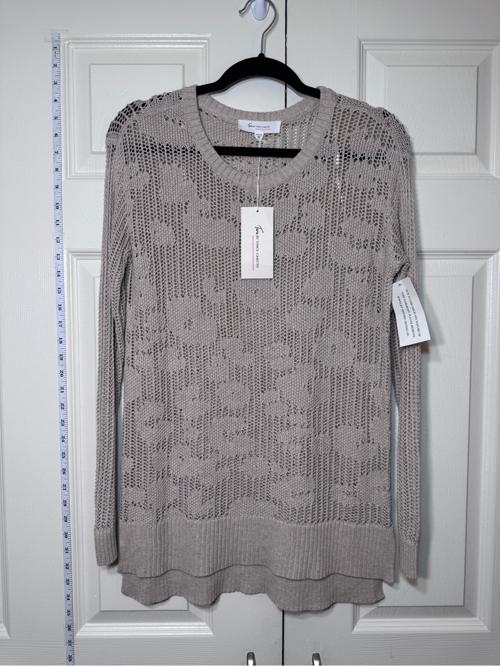 Vince Camuto, open-knit, beige sweater tunic